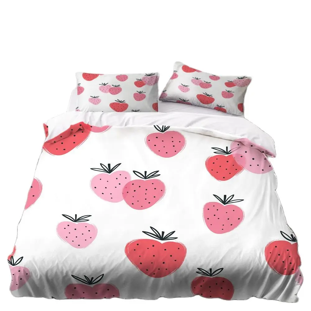 Летний комплект постельного белья с рисунком ягод черный красный розовый цвет