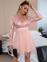 Srubí vestido de lentejuelas para mujer, ropa de malla con empalme de lentejuelas, Sexy, dulce, falda de fiesta, ajustado, otoño e invierno, 2021 (3)