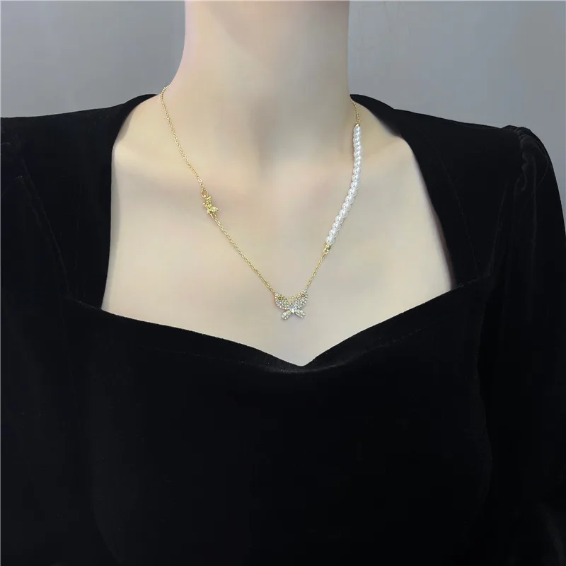 Новое роскошное жемчужное ожерелье с бабочкой кубический цирконий
