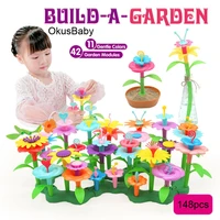 52109144pcs set girls build a garden flower arrangement toy assemble building blocks diy handmade small plants gift toys