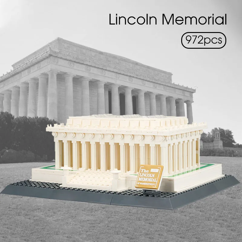 972 шт. всемирно известный Архитектура белый Lincoln Мемориальный дом строительные