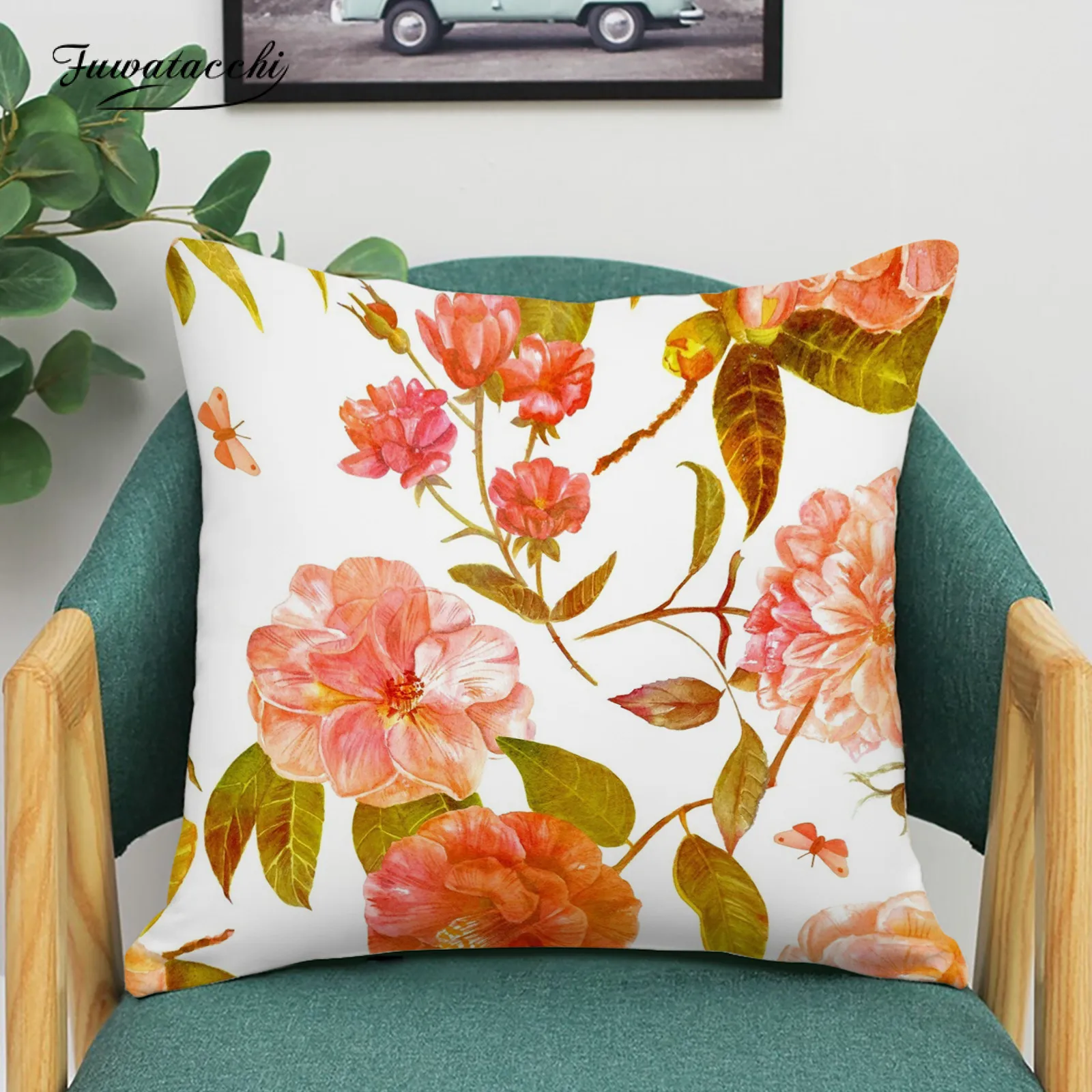 

Fuwatacchi Cushion Cover Pillow Cases Flower Plant Bird Home Nordic Decoration Bedroom Decor Home Pillowcover For Pillow 45X45cm