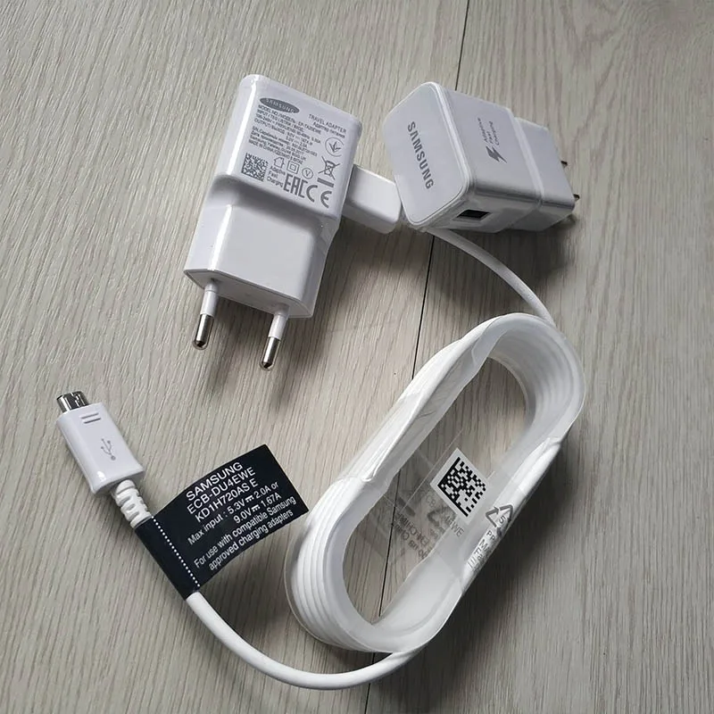 Сетевое зарядное устройство Samsung Galaxy S6 S7 edge 9 В 1 67 А 150 см 2 кабель micro usb для J3 J5 J7 Note 4