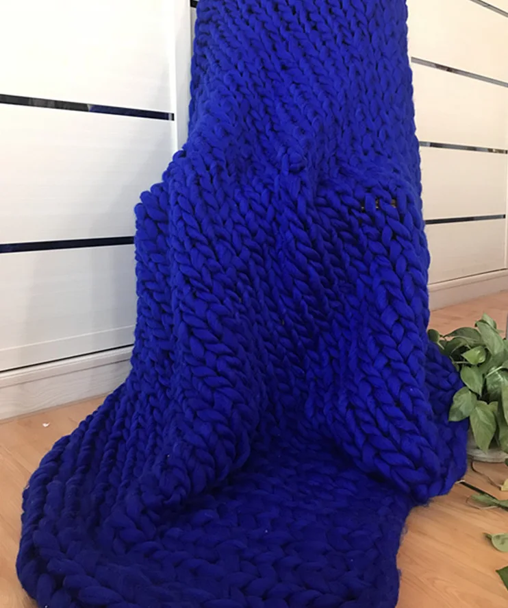 Royal blue Большой плоский вязаный мягкий и теплый зимний диван-ковер, ручная вязка, толстое вязаное одеяло, рождественский подарок - Цвет: Royal blue