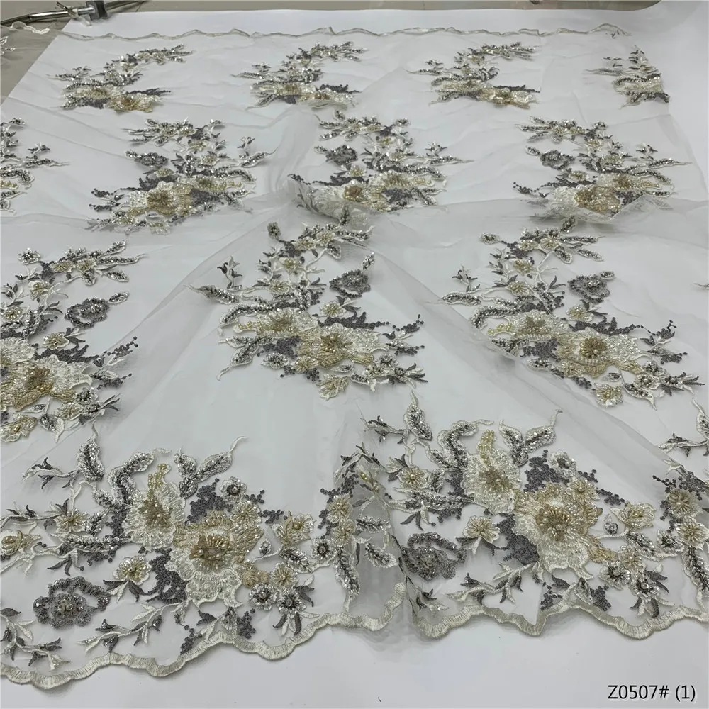 

Вышитая африканская Бисером кружевная ткань Роскошные бусины ручной работы кружевная ткань нигерийский французский Тюль кружевная ткань ...