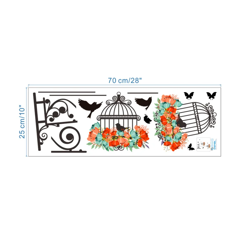 

Creative Bird Cage With Flowers Wall Art Stickers For Office Shop Bedroom Home Decoration Diy 3d Mural Art Pvc Wall Decals