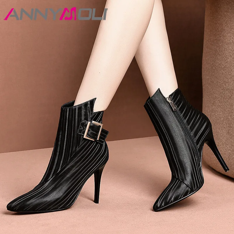 Женские ботильоны на молнии ANNYMOLI осенне зимние полусапожки из натуральной кожи