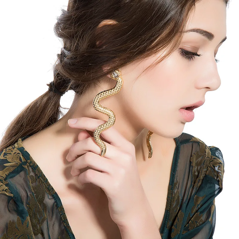 

Exaggerated fashion accessories environmental alloy snake long earrings