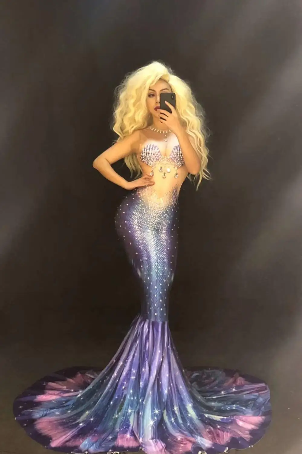 

Women's Sexy Skinny Multicolor Printing Cosplay Mermaid Dress Party Banquet Female Dancing Long Evening Dress Women Singer Wear