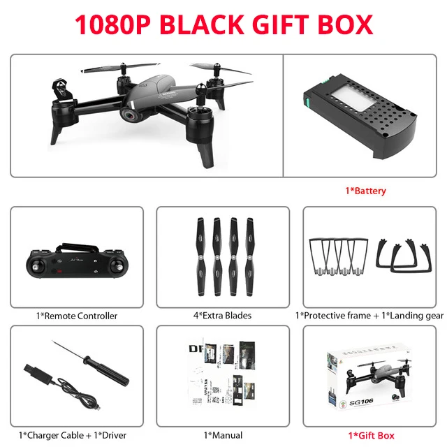 1080P Black Gift box SG106 wifi FPV Дрон 4K двойная камера HD в реальном времени воздушная видео оптический поток RC Квадрокоптер Вертолет VS XS809W H47 XS816 M70 Дрон - Цвет: 1080P Black Gift box