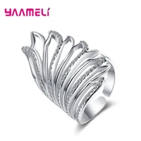 hip hop women men finger ring exquisite 925 sterling silver austria crystal angel wing statement jewelry opening adjustable size