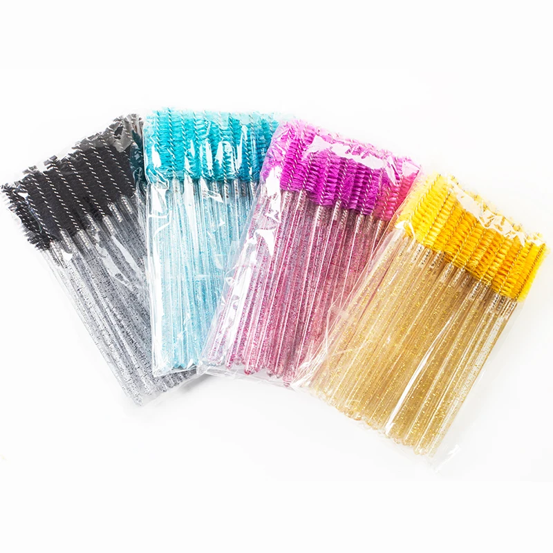 

50 Pcs/Pag Glitter Crystal Mascara Wands Sprial Bendable Eyelash Spoolies Brush Disposable Eyelashes Extension Makeup Tools