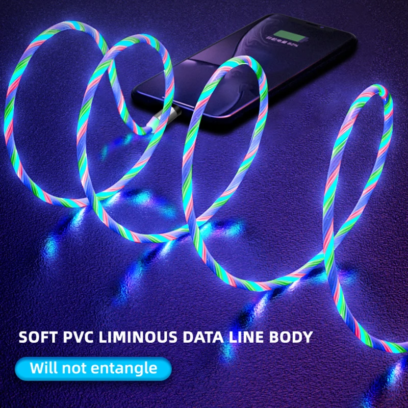 magnetic luminous cable led glow flowing micro usb type c fast charging cord for android phone bright charger cable for iphone x free global shipping