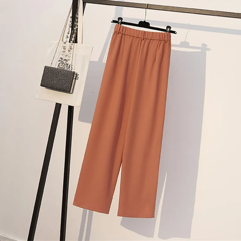 

Summer Plus Size 5XL Womens Black Cropped Trousers 2021 Autumn New Elastic Waist Loose Wide-leg Pants Ladies Casual aq642