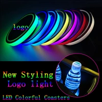 car logo led cup holder pads light mats bottle coasters 7 colors changing usb charging led atmosphere light new desing