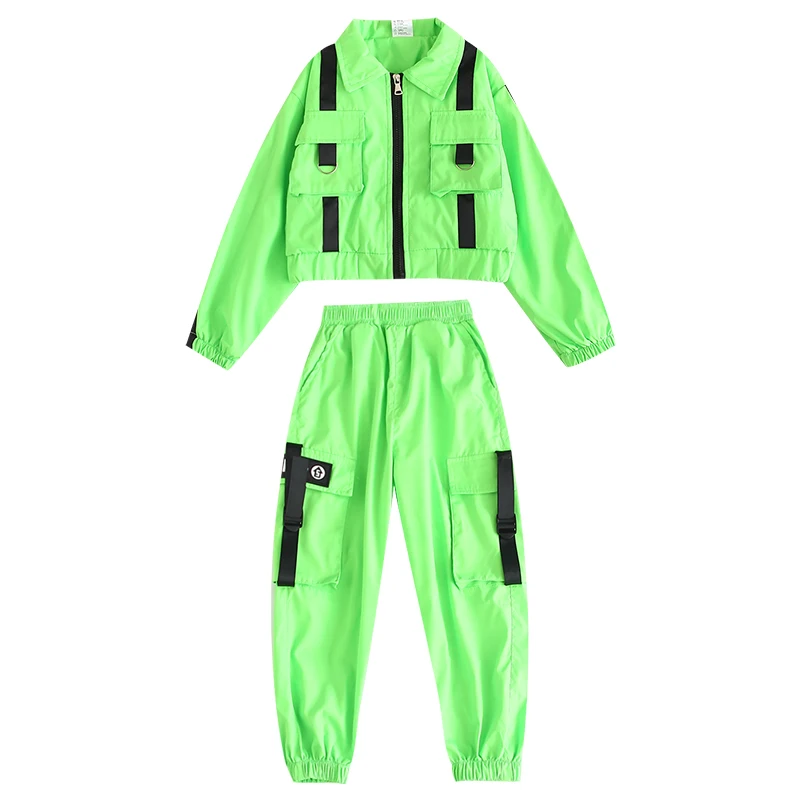 

Children Hip Hop Girls Clothes Green Tops Pants Performance Suit Street Dance Costume Kids Stage Jazz Hip Hop Clothing