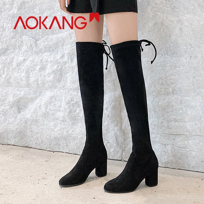 AOKANG/женские ботфорты выше колена пикантные облегающие эластичные сапоги на