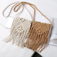 retro messenger bag literary hand woven female bag hollow small bag straw knitted woolen tassel messenger shoulder bag
