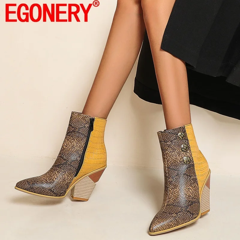 EGONERY женские модные ботильоны с острым носком застежкой молнией сбоку на