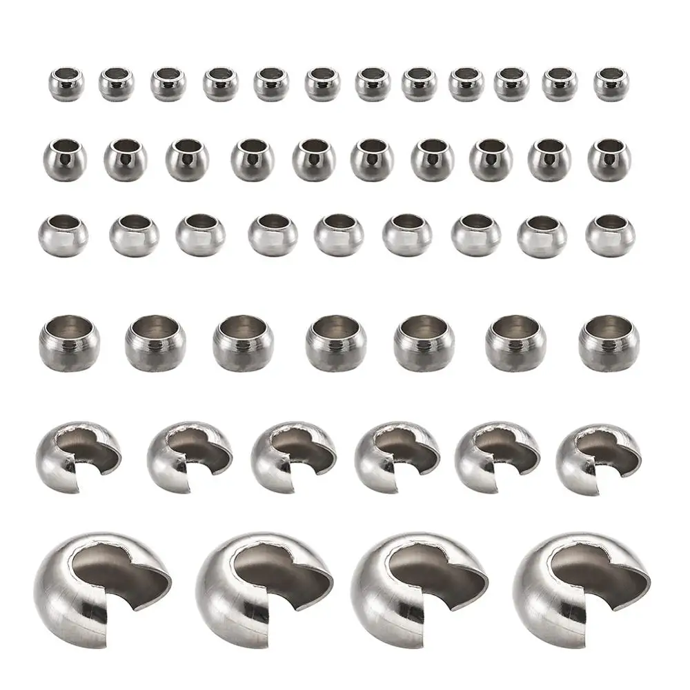 

1 Box 304 Stainless Steel Crimp Beads with Crimp Beads Covers Beads: 1.5mm/2mm/2.5mm/3mm; Cover: 6x5x3mm and 10.5x9x6mm
