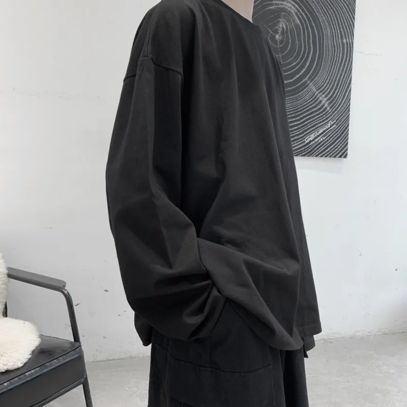 Осенняя Футболка Мужская модная однотонная Повседневная футболка с круглым