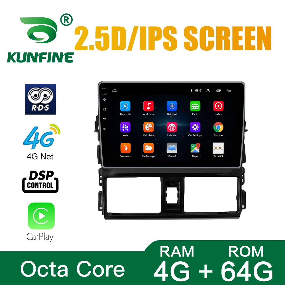 

Car Stereo for Toyota Vios Yaris 2013-2016 Octa Core 1024*600 Android 10.0 Car DVD GPS Navigation Player Deckless Radio Headunit