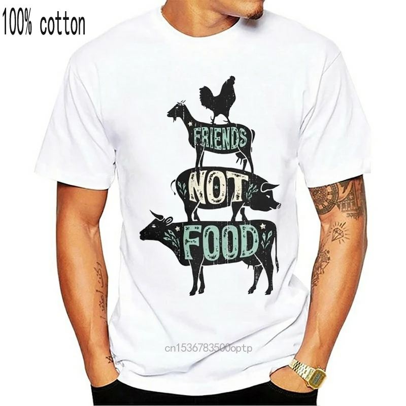 

Friends Not Food T Shirts Vegan Vegetarian Animal Lovers T-Shirt Vintage Distressed Casual Tees Short Sleeve Male 100% Cotton