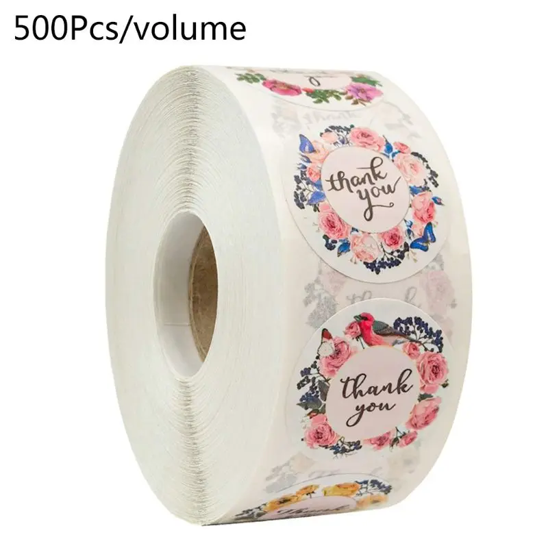 

500pcs 4 Styles Floral Thank You Stickers Handmade Scrapbooking Seal Label for Small Shop Packaging