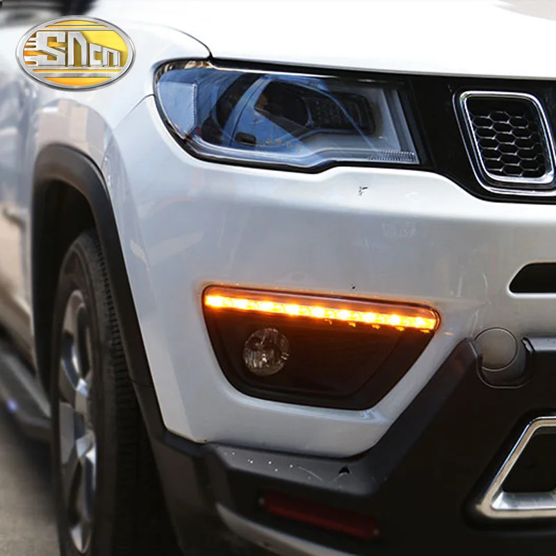 Дневной ходовой светильник для Jeep Compass 2017 2018 2019 динамический желтый с поворотным