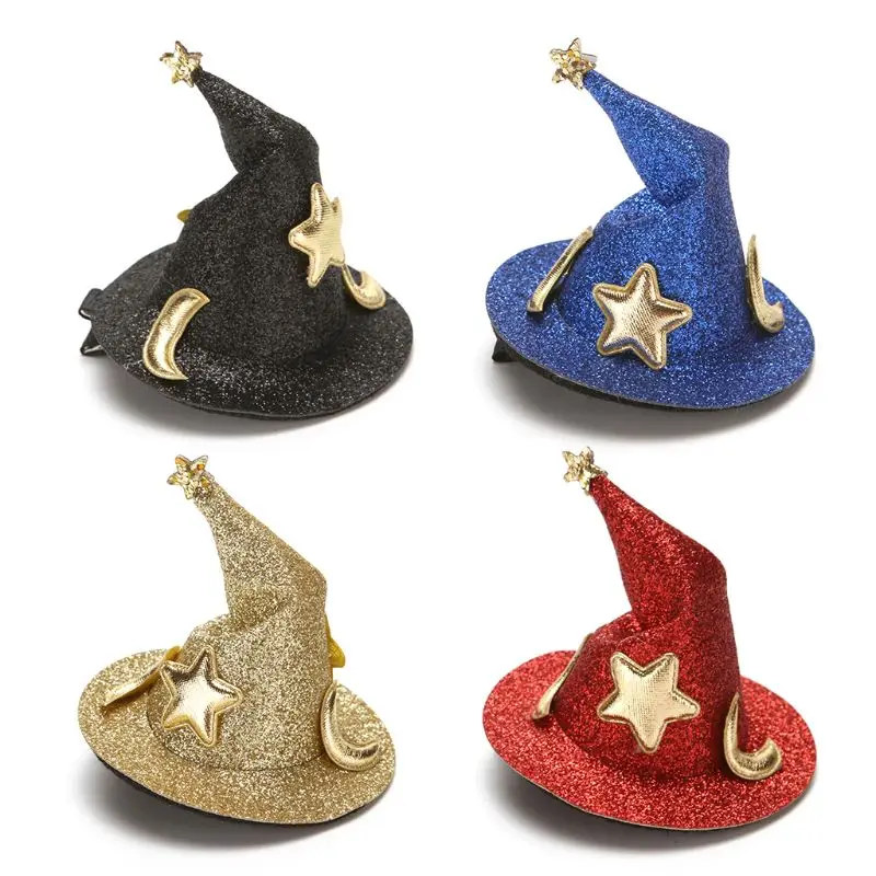 Хэллоуин Мини шляпа ведьмы заколки для волос Блестящий Порошок Звезда Луна
