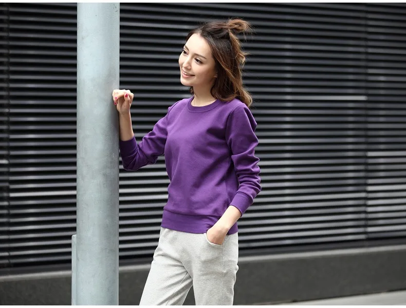 Сплошной цвет толстовка осень и зима Женская хлопчатобумажная Повседневная