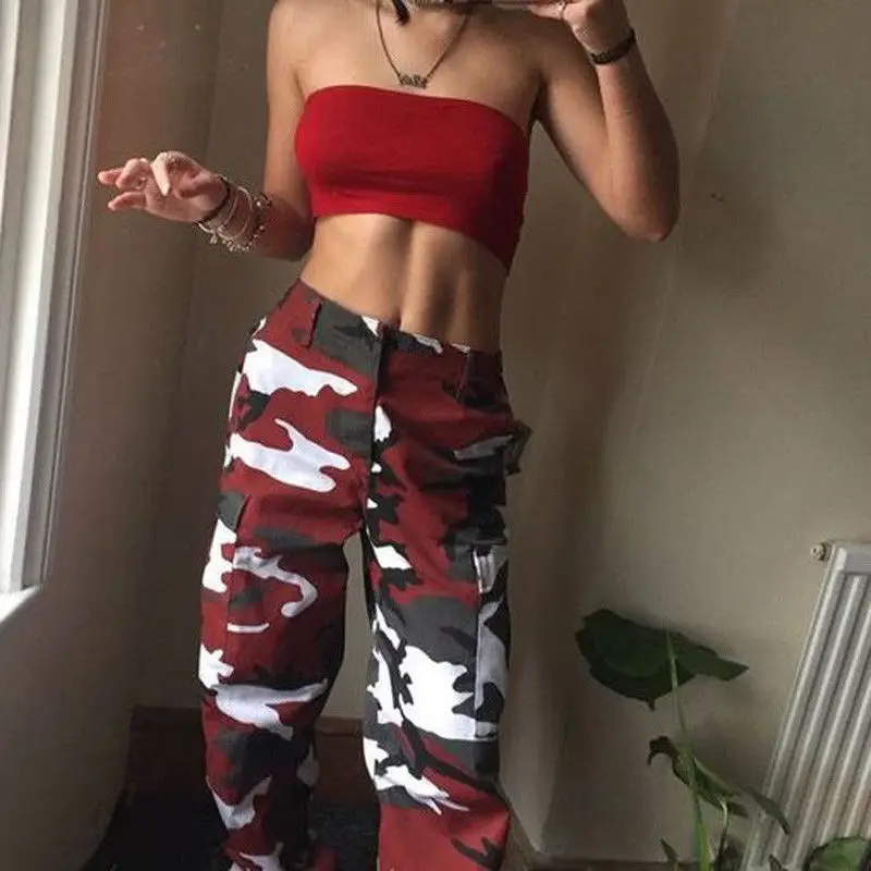 

Women Fashion 6 Color Camo Cargo Pants High Waist Hip Hop Trousers Military Army Combat Camouflage Long Pants Ladies Hot