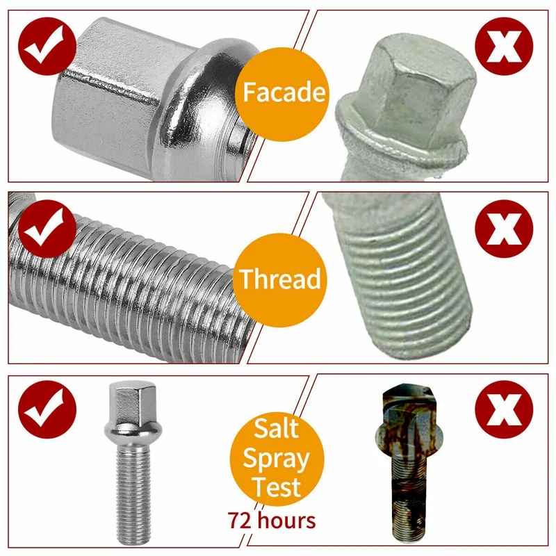 

20 M14X1.5 Ball Radius Seat Lug Bolts Nuts 40Mm Shank For- VW Mercedes Benz