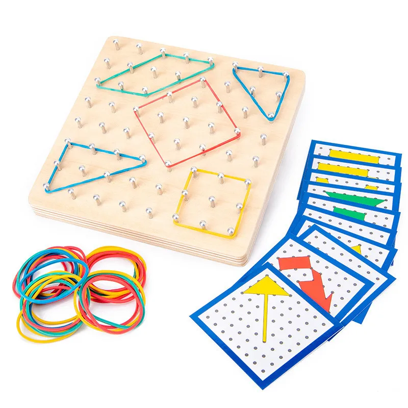 

Wooden Montessori Geoboard Mathematical Manipulative Material Array Block Geo Board Graphical Educational Toy with Pattern Cards
