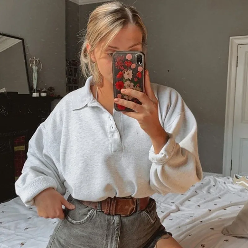 Хлопковые винтажные серые свитера поло с воротником в консервативном стиле