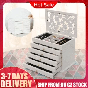 Многослойная большая 6-слойная шкатулка для украшений, шкатулка для украшений, шкатулка для серег, колец, органайзер для ювелирных изделий, Подарочная коробка, белаякоричневая