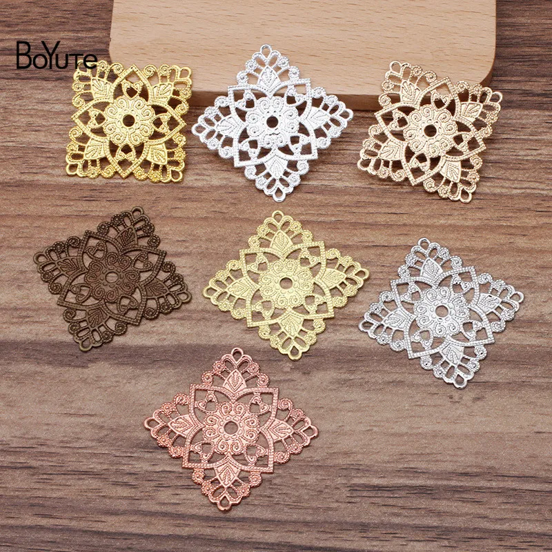 

BoYuTe (50 Pieces/Lot) 30MM Square Filigree Findings Metal Brass Diy Hand Made Hair Jewelry Accessories Wholesale