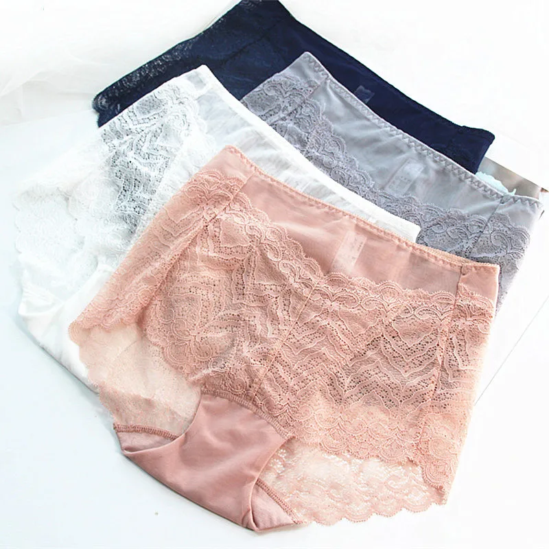 Кружевные трусики с завышенной талией женские Соблазнительные хлопковые