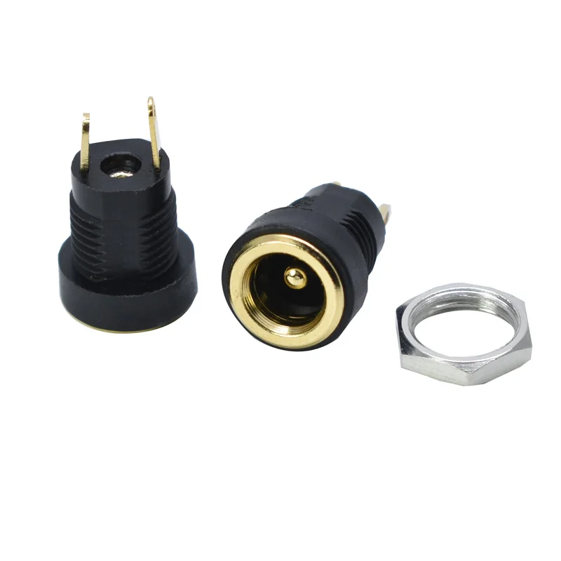 100Pcs 3A 12v for DC Power Supply Jack Socket Female Panel Mount Connector 5.5mm 2.1mm Plug Adapter 2 Terminal types GOLD PLATED |