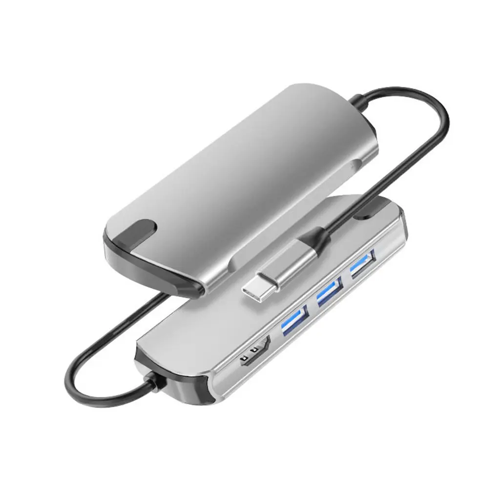 

4 in 1 Type-c Hub Multiport Adapter with 4k HD Aluminum 3 USB3.0 Port Wireless Charger USB-c Docking Station