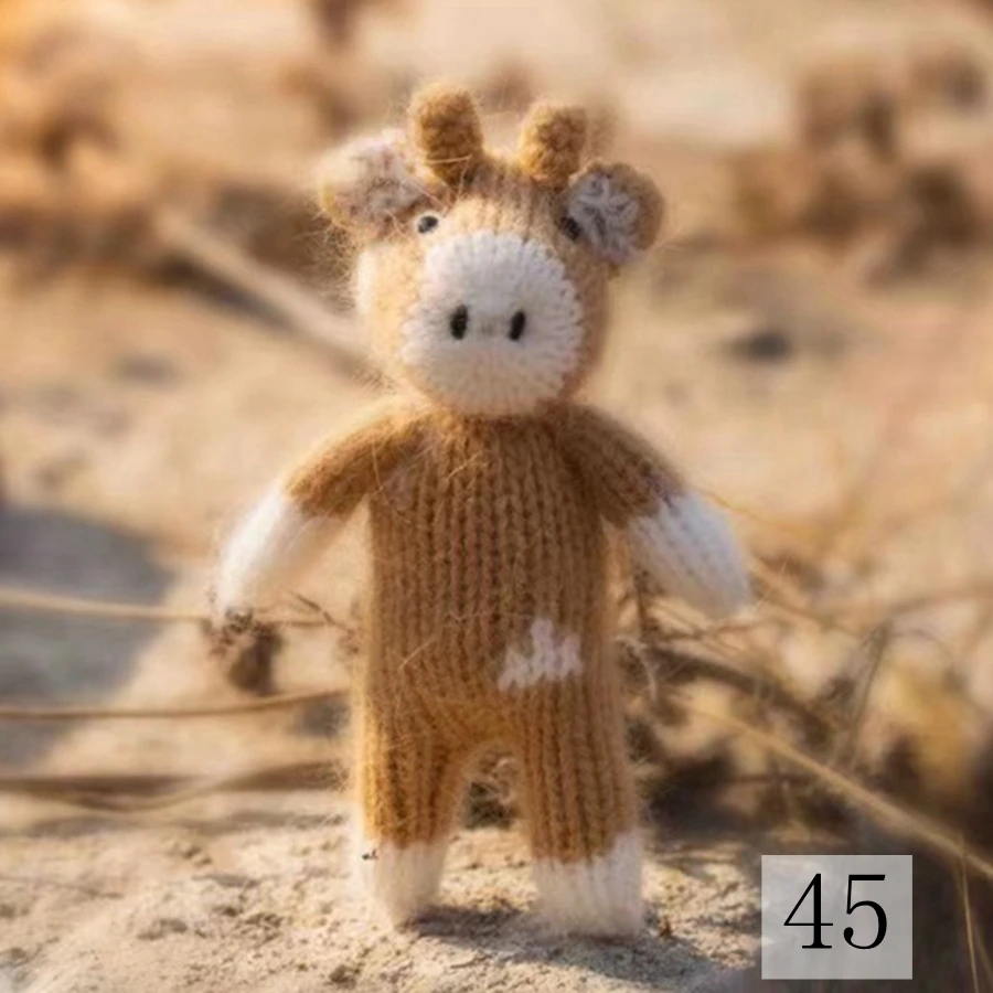 Juguetes De Toro de punto para reci&eacute;n nacido, accesorios de fotograf&iacute;a hechos a mano con patr&oacute;n de vaca, mu&ntilde;eco de peluche, Animal de regalo, accesorios de utiler&iacute;a para fotos de beb&eacute;-4