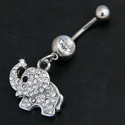 

HOT SALES!!! 316L Steel Rhinestone Elephant Dangle Navel Belly Button Ring Bar Body Piercing Sexy Body Piercing Jewelry Shiny