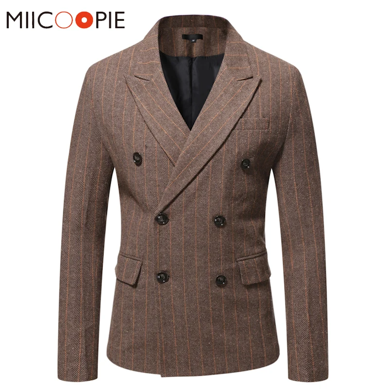 

High-end Striped Suits Jacket For Men Autumn Double Breasted Gentleman Social Costume Homme Formal Wedding Blazer Masculino