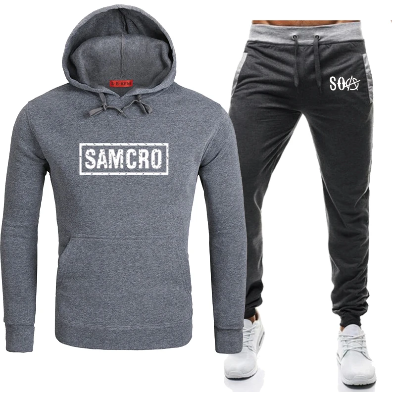 

Casual SOA Sons of Anarchy Printing Men's hooded Spring Autumn Fashion Cotton High Quality Men's Hooded + Pants 2-Piece Set