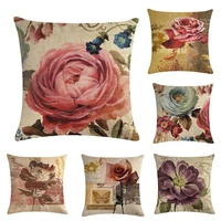 flower pattern throw pillow cover linen cushion cover seat car home decor sofa livingroom decorative pillowcase 45x45cmpc