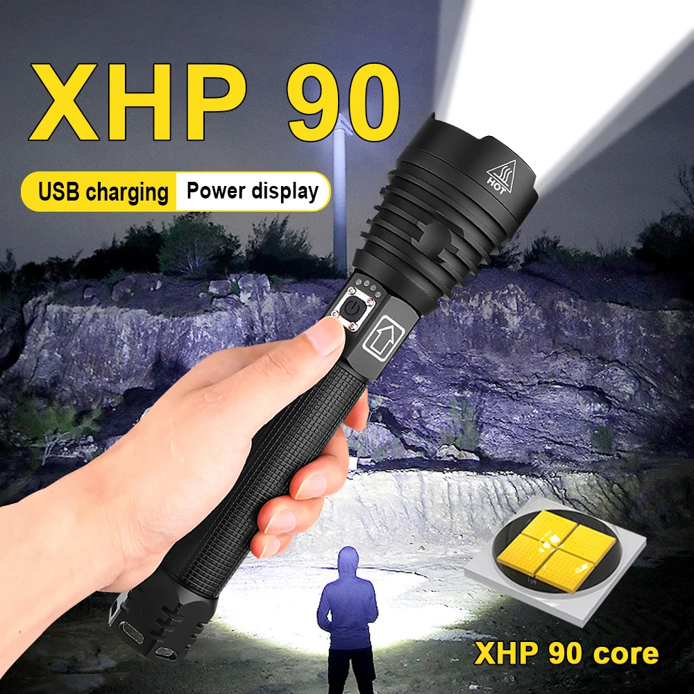 Самый мощный светодиодный фонарик XHP90 с зарядкой от USB Тактический Xhp70 18650 26650 Xhp50