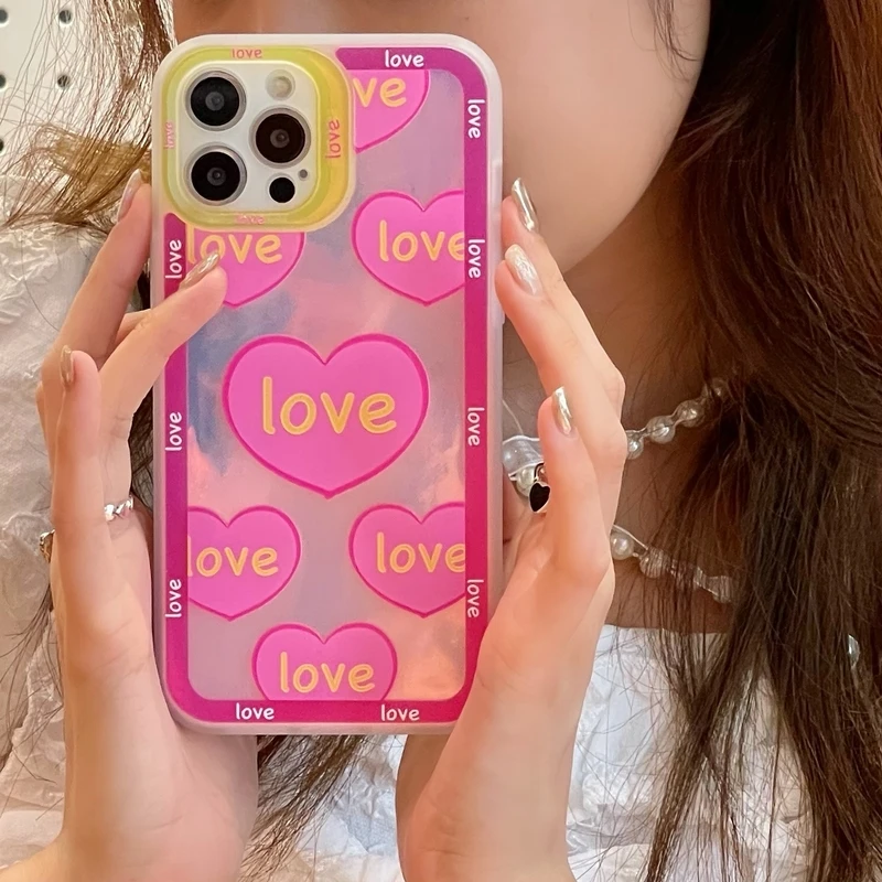 

Luxury Laser Love Heart Korea Phone Case For iPhone 12 11 Pro Max X Xs Max Xr 7 8 Puls Cases Cute Soft Silicone Cover Coque