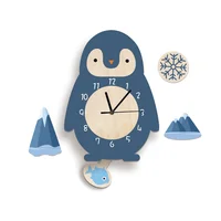 Cute Wall Clock, Cartoon Penguin Clock, Children's Room Mute Home Decoration Wall Pendulum Clock, Kindergarten Background