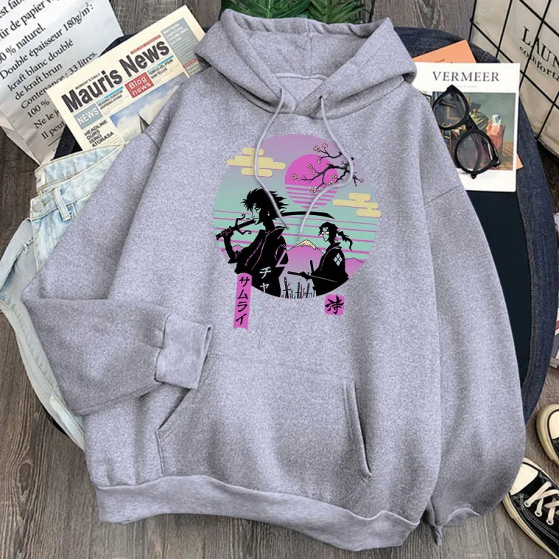 

Samurai chillhop impressão homem moletom solto velo harajuku com capuz mulher homem desenhos animados moda com capuz topo punk .