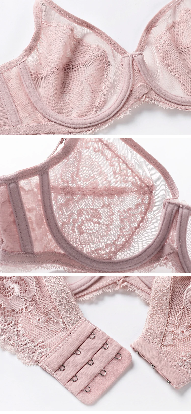Wriufred Sexy lace ultra-thin bra BCD cup underwear set no sponge plus size women underwire bralette with panties suit plus size
